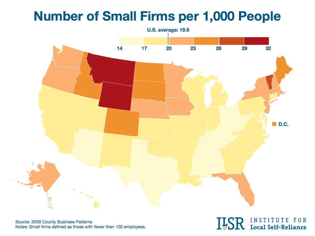 Number of Small Firms per 1,000 People, By State