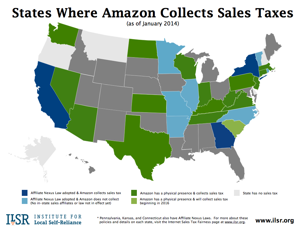 Map: States Where Amazon Collects Sales Tax