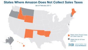 Map of states where Amazon does not collect sales tax.