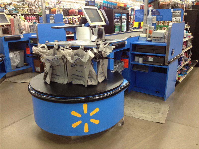 Photo: Plastic bags at Walmart checkout line.