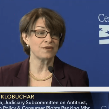 Photo: Sen. Amy Klobuchar delivering a speech on antitrust.