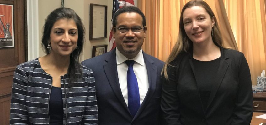 Photo: Stacy Mitchell, Rep. Ellison, and Lina Khan.