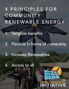 4 principles for community renewable energy (tangible benefits, flexible in forms of ownership, increase renewables, access to all)