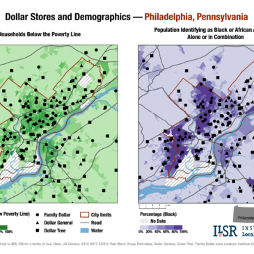 Dollar stores and demographics maps — Philadelphia, Pa.
